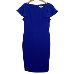 Calvin Klein Blue Dress Women's Size 10 Flutter Sleeve Poly/Spandex Back Zip